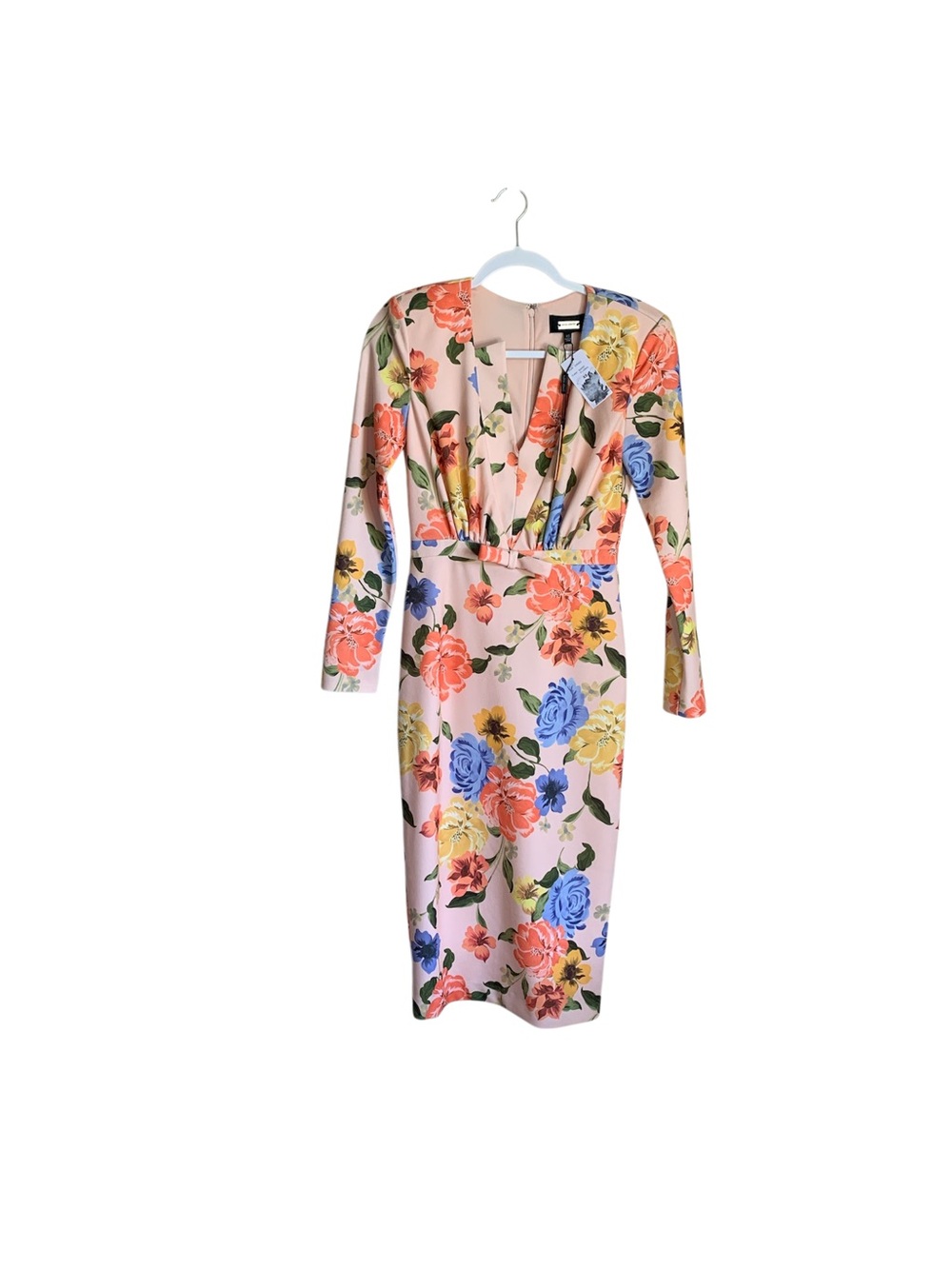 Alexia Admor Blush Floral V-Neck Long Sleeve Midi Dress